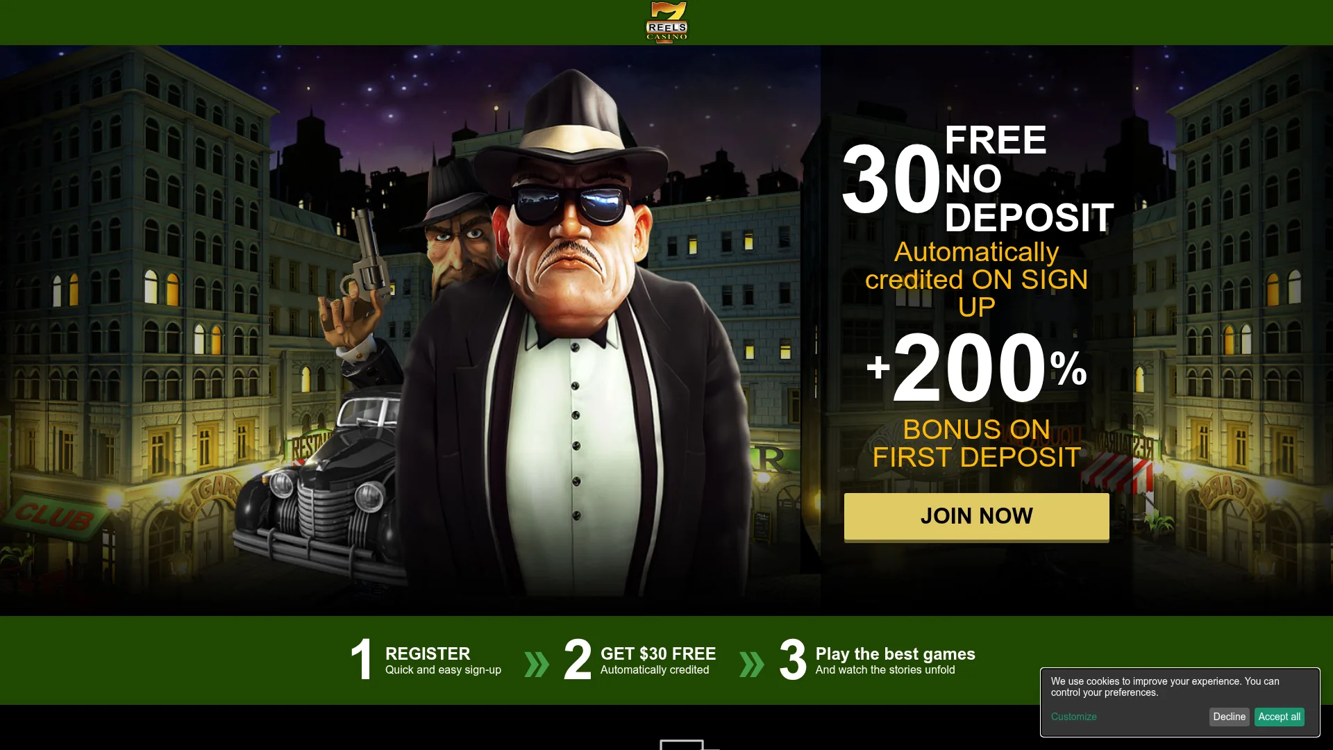 7reels Casino desktop interface with casino offers and games